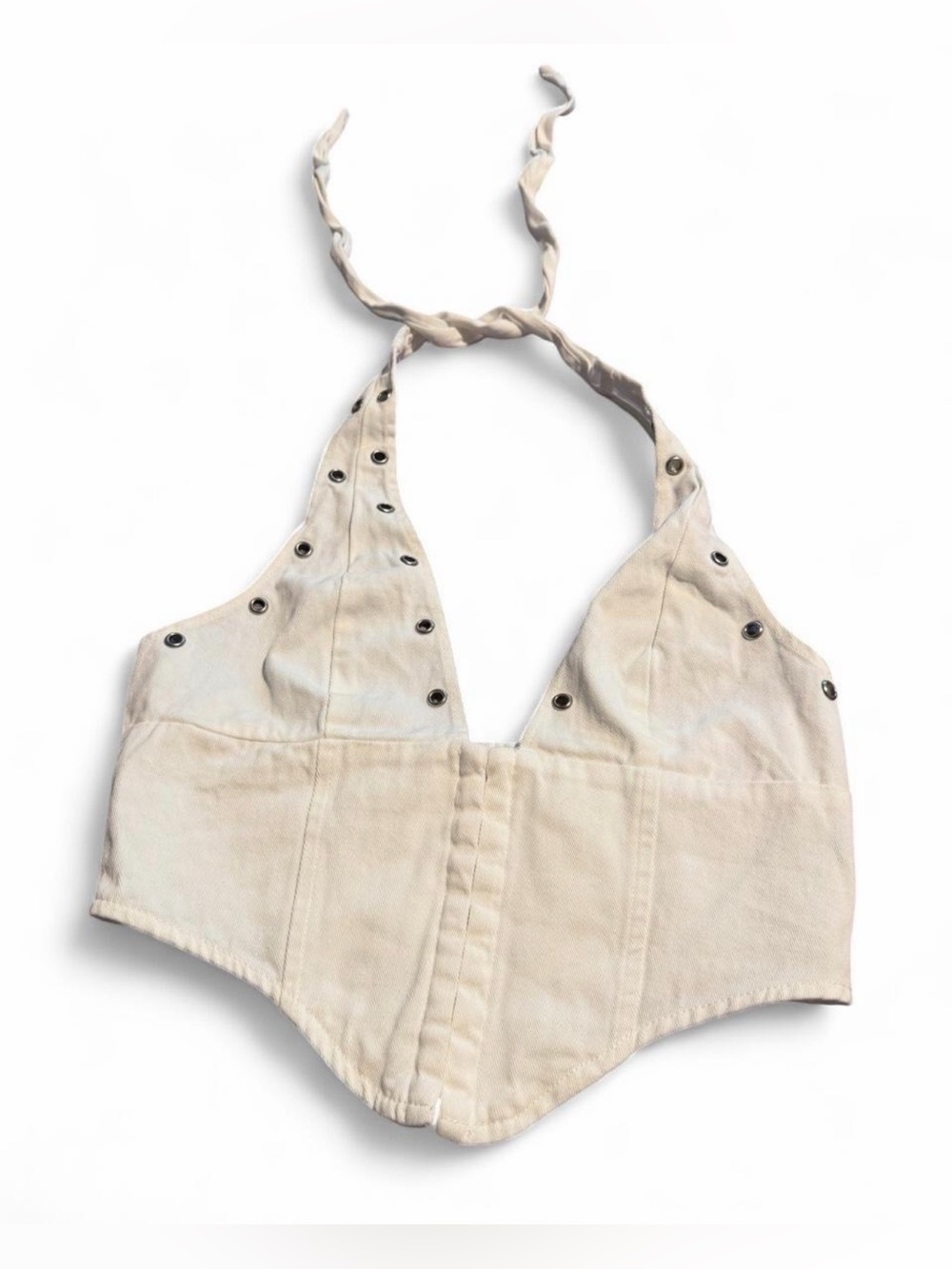 White Halter Corset Top with Eyelet Detail